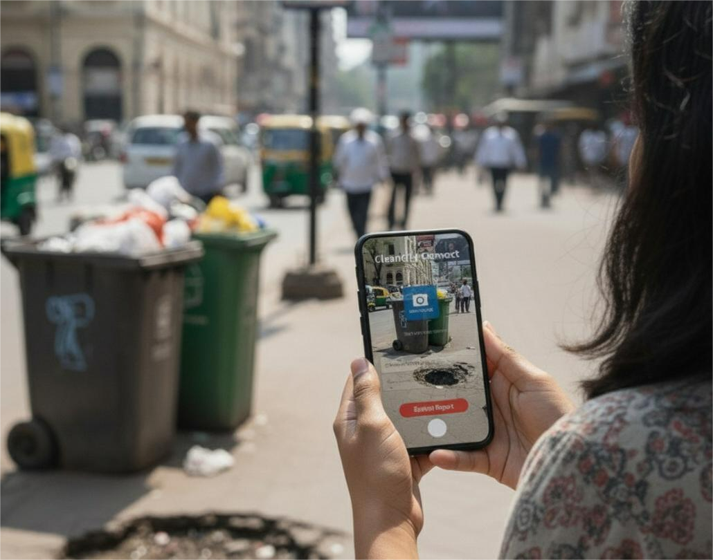 Citizen reporting civic issue via mobile app